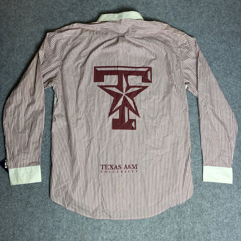 Tommy Hilfiger Shirt Mens XL White Maroon NWT Trim Fit Texas A&M Striped Pleated